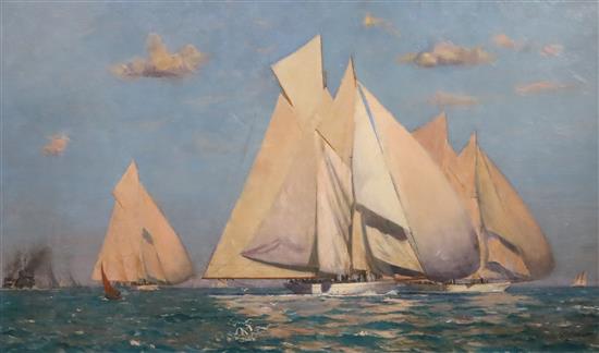 § Norman Wilkinson (1878-1971) Racing yachts at sea 17 x 28in.